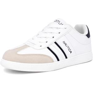 imageNautica Boys Girls Casual Fashion Shoes  Comfortable Soccer Classic Walking Tennis Sneakers for Kids  Breathable Lightweight ampamp Flexible Lace UpBungee LowTopHigh TopWhite Navy
