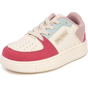 imageNautica Girls Fashion Shoe  LaceUp LowTop Tennis Sneakers for Big Kids Little Kids ampamp Toddlers Regular HeelPlatform SoleBone Coral Sky