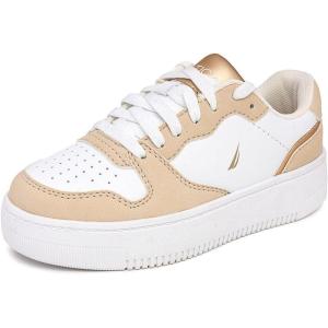 imageNautica Girls Fashion Shoe  LaceUp LowTop Tennis Sneakers for Big Kids Little Kids ampamp Toddlers Regular HeelPlatform SoleTan White Gold
