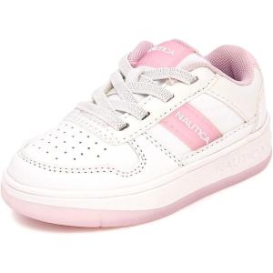 imageNautica Girls Fashion Shoe  LaceUp LowTop Tennis Sneakers for Big Kids Little Kids ampamp Toddlers Regular HeelPlatform SoleWhite Iridescent Pinkscie