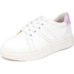 imageNautica Girls Fashion Shoe  LaceUp LowTop Tennis Sneakers for Big Kids Little Kids ampamp Toddlers Regular HeelPlatform SoleWhite Iridescent Pinkvalenia