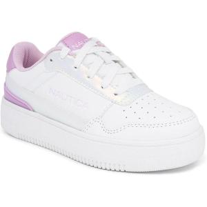 imageNautica Girls Fashion Shoe  LaceUp LowTop Tennis Sneakers for Big Kids Little Kids ampamp Toddlers Regular HeelPlatform SoleWhite Pinkfuana