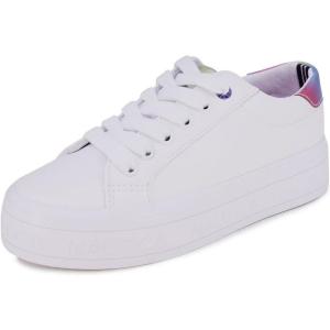 imageNautica Girls Fashion Shoe  LaceUp LowTop Tennis Sneakers for Big Kids Little Kids ampamp Toddlers Regular HeelPlatform SoleWhite Rainbow