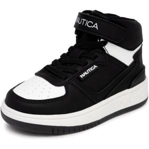 imageNautica Kids High Top Basketball Sneakers  ToddlerLittle Kid Fashion Boots Comfortable Athletic Walking Shoes for Boys and GirlsWhite Black