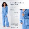 imageNautica 2Piece Notch Collar Pajama Set for Women ButtonUp Top ampamp Drawstring Pants Cotton Blend LightweightNavy