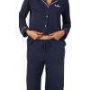 imageNautica 2Piece Notch Collar Pajama Set for Women ButtonUp Top ampamp Drawstring Pants Cotton Blend LightweightNavy