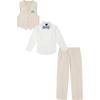 imageNautica boys 4 piece Formal Suit Set Vest Pants Collared Dress Shirt and TieLight KhakiFloral