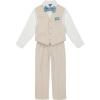 imageNautica boys 4 piece Formal Suit Set Vest Pants Collared Dress Shirt and TieLight KhakiFloral