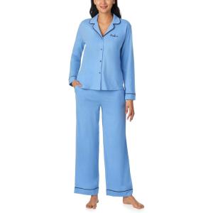 imageNautica 2Piece Notch Collar Pajama Set for Women ButtonUp Top ampamp Drawstring Pants Cotton Blend LightweightCounbl