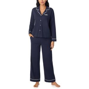 imageNautica 2Piece Notch Collar Pajama Set for Women ButtonUp Top ampamp Drawstring Pants Cotton Blend LightweightNavy