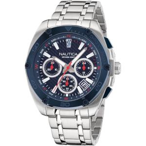 imageNautica Mens NAPTCS304 Tin Can Bay Recycled 85 Stainless Steel Bracelet ampamp Blue Silicone Strap Watch