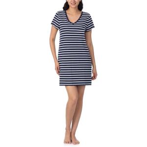 imageNautica Womens Sleep Shirt Dress MidThigh Length Lightweight Pajama Top Cotton Knit Jersey VNeck Sleepwear ampamp LoungewearNavy Stripe