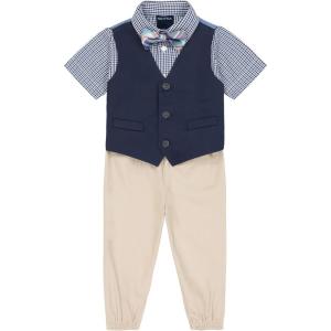 imageNautica babyboys 4piece Suit Set With Dress Shirt Vest Pants and Bow TieKhaki Short Sleeve