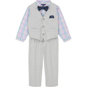 imageNautica babyboys 4piece Suit Set With Dress Shirt Vest Pants and Bow TieLight GreyPlaid