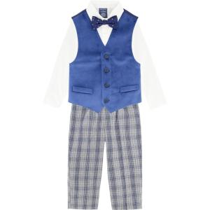 imageNautica boys 4 piece Formal Suit Set Vest Pants Collared Dress Shirt and TieBlue Velvet