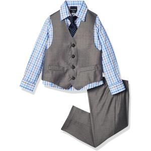 imageNautica boys 4 piece Formal Suit Set Vest Pants Collared Dress Shirt and TieLight Gray