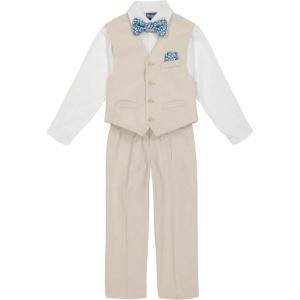 imageNautica boys 4 piece Formal Suit Set Vest Pants Collared Dress Shirt and TieLight KhakiFloral
