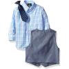 imageNautica Baby Boys 4Piece Suit Set with Dress Shirt Vest Pants and TieLight GreyBlue Check