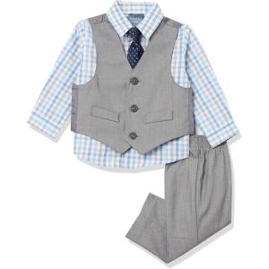 imageNautica Baby Boys 4Piece Suit Set with Dress Shirt Vest Pants and TieLight GreyBlue Check