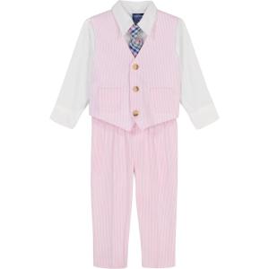 imageNautica Baby Boys 4Piece Suit Set with Dress Shirt Vest Pants and TiePink Seersucker