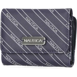 imageNautica Rowers End Small Wallet for Women RFID Blocking Slim Credit Card Holder with Zipper Coin Pocket Bifold Compact Wallet with ID Window in AmericanaIndigoBone