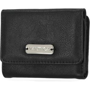 imageNautica Rowers End Small Wallet for Women RFID Blocking Slim Credit Card Holder with Zipper Coin Pocket Bifold Compact Wallet with ID Window in AmericanaBlack