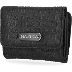imageNautica Rowers End Small Wallet for Women RFID Blocking Slim Credit Card Holder with Zipper Coin Pocket Bifold Compact Wallet with ID Window in AmericanaBlack Logo