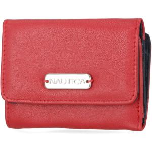 imageNautica Rowers End Small Wallet for Women RFID Blocking Slim Credit Card Holder with Zipper Coin Pocket Bifold Compact Wallet with ID Window in AmericanaRed