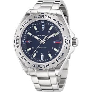 imageNautica Mens NAPCWS305 Clearwater Beach Recycled 85 Stainless Steel Bracelet ampamp Silicone Strap Watch