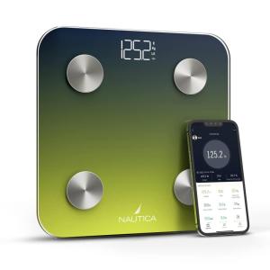 imageNautica Body Tracker Digital Bathroom Scale BluetoothEnabled Smart Scale with BMI Body Fat Muscle Mass Tracking ampamp More Syncs with Smartphone App for Body Composition Tracking 396 LbsNavy Yellow
