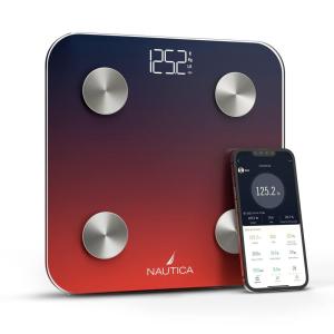imageNautica Body Tracker Digital Bathroom Scale BluetoothEnabled Smart Scale with BMI Body Fat Muscle Mass Tracking ampamp More Syncs with Smartphone App for Body Composition Tracking 396 LbsNavy Red