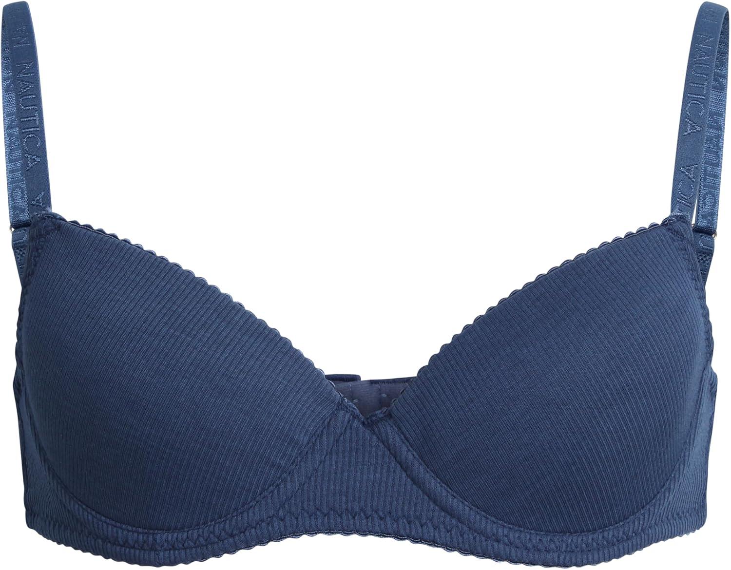 imageNautica Girls Training Bra  2 Pack3 Pack ACup Ribbed Molded Starter Bras for Teens with Adjustable Strap Sizes 30A36AMedium Grey HeatherVintage Indigo 2pk Molded Rib