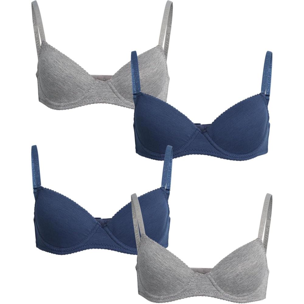 imageNautica Girls Training Bra  4 Pack6 Pack ACup Ribbed Molded Starter Bras for Teens with Adjustable Strap Sizes 30A36AMedium Grey HeatherVintage Indigo 4pk Molded Rib