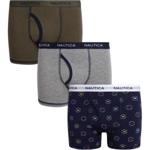 imageNautica Boys Boxer Briefs  36 Pack Comfort Stretch Cotton Kids Underwear Boxers for Boys with Contour Pouch Sizes 618Logo FlagsHeather GreyGreen3pk