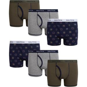 imageNautica Boys Boxer Briefs  36 Pack Comfort Stretch Cotton Kids Underwear Boxers for Boys with Contour Pouch Sizes 618Logo FlagsHeather GreyGreen6pk