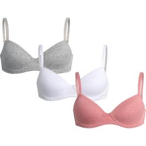 imageNautica Girls Training Bra  2 Pack3 Pack ACup Ribbed Molded Starter Bras for Teens with Adjustable Strap Sizes 30A36ALight Grey Heather WhitePink Heather 3pk Molded Rib