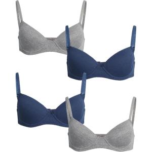 imageNautica Girls Training Bra  4 Pack6 Pack ACup Ribbed Molded Starter Bras for Teens with Adjustable Strap Sizes 30A36AMedium Grey HeatherVintage Indigo 4pk Molded Rib