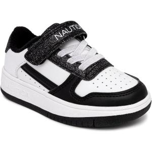 imageNautica Kids Girls Sneakers with Adjustable Strap and Bungee Straps  Comfortable Casual Shoes ToddlerLittle KidBlack White Glitter