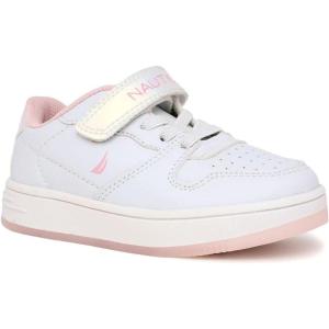 imageNautica Kids Girls Sneakers with Adjustable Strap and Bungee Straps  Comfortable Casual Shoes ToddlerLittle KidCrystal Whitemanetta