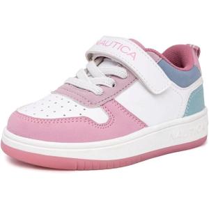 imageNautica Kids Girls Sneakers with Adjustable Strap and Bungee Straps  Comfortable Casual Shoes ToddlerLittle KidPink White Teal
