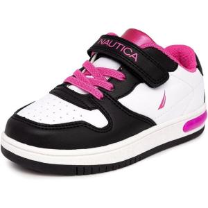 imageNautica Kids Girls Sneakers with Adjustable Strap and Bungee Straps  Comfortable Casual Shoes ToddlerLittle KidWhite Black Pink