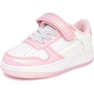 imageNautica Kids Girls Sneakers with Adjustable Strap and Bungee Straps  Comfortable Casual Shoes ToddlerLittle KidWhite Glitter Pink
