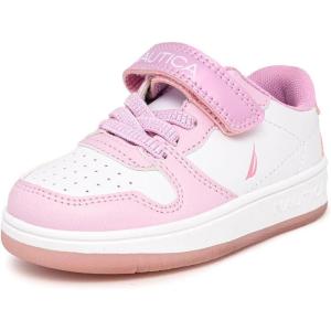 imageNautica Kids Girls Sneakers with Adjustable Strap and Bungee Straps  Comfortable Casual Shoes ToddlerLittle KidWhite Light Pink Iridescent