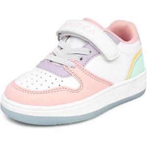 imageNautica Kids Girls Sneakers with Adjustable Strap and Bungee Straps  Comfortable Casual Shoes ToddlerLittle KidWhite Pastel
