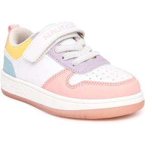 imageNautica Kids Girls Sneakers with Adjustable Strap and Bungee Straps  Comfortable Casual Shoes ToddlerLittle KidWhite Pastel Mix