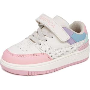 imageNautica Kids Girls Sneakers with Adjustable Strap and Bungee Straps  Comfortable Casual Shoes ToddlerLittle KidWhite Pastelgrosvenor