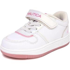 imageNautica Kids Girls Sneakers with Adjustable Strap and Bungee Straps  Comfortable Casual Shoes ToddlerLittle KidWhite Pearl Pink Metallic
