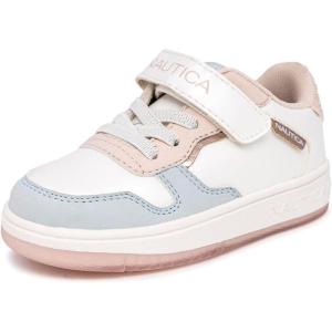 imageNautica Kids Girls Sneakers with Adjustable Strap and Bungee Straps  Comfortable Casual Shoes ToddlerLittle KidWhite Pinkalmina