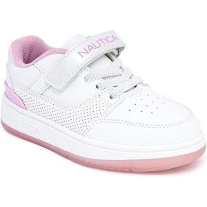 imageNautica Kids Girls Sneakers with Adjustable Strap and Bungee Straps  Comfortable Casual Shoes ToddlerLittle KidWhite Pinkgrosvenor