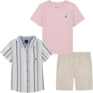 imageNautica Boys 3pc Shirt Short SetLight PinkStripeStone